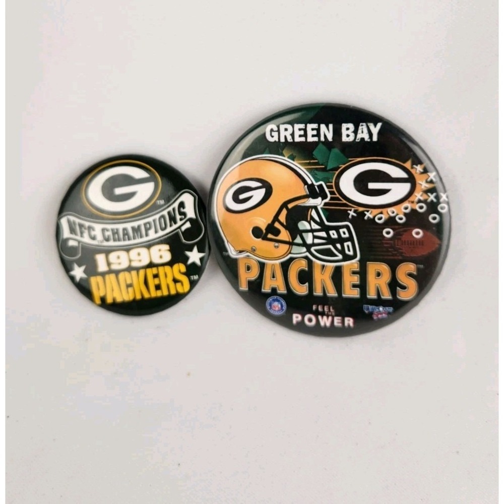2 Green Bay Packers Football Pin Back Button Vintage Collectible NFC Champs 1996
